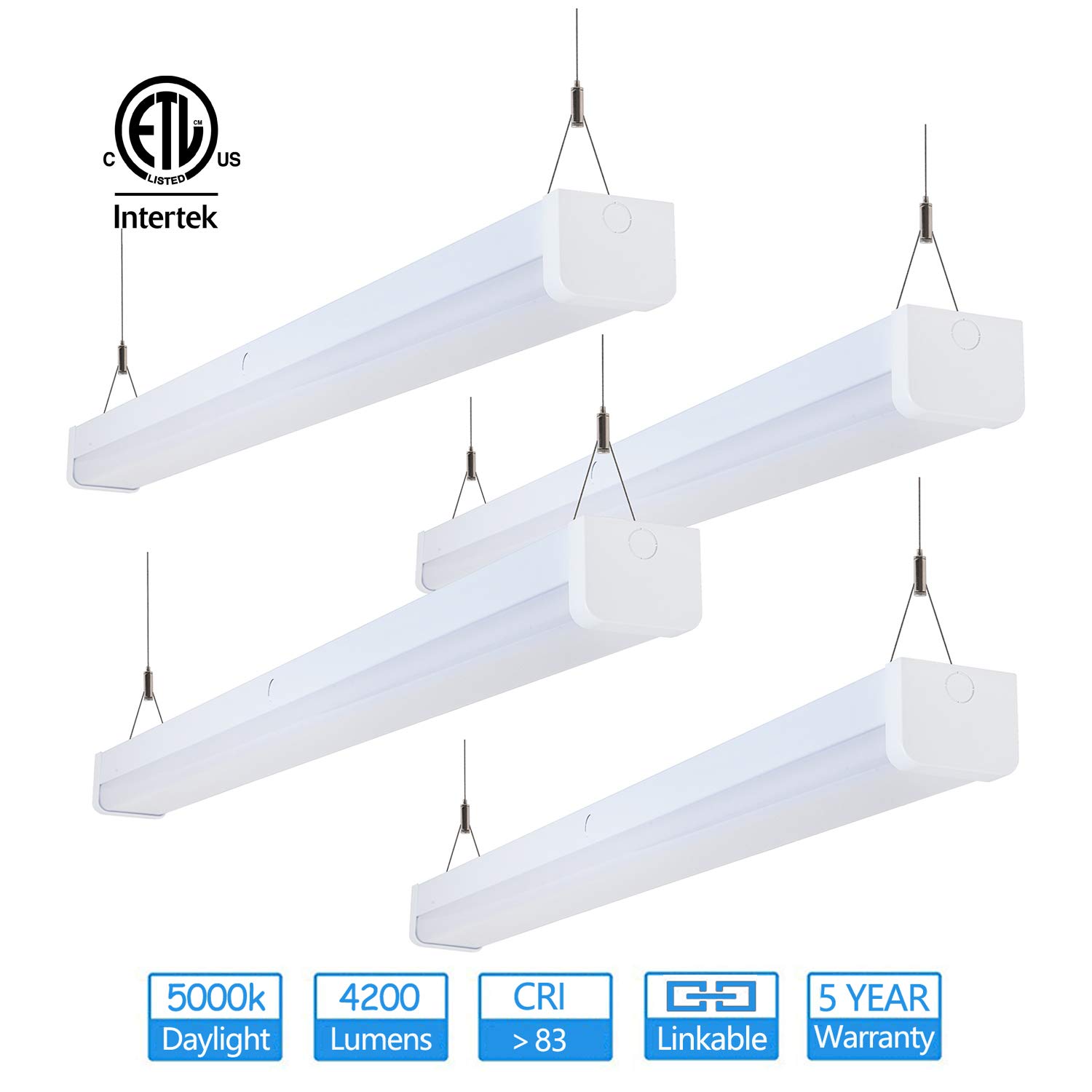 Waycho 4ft 40w Led Linear Lighting Fixture 5000k Natural Daylight