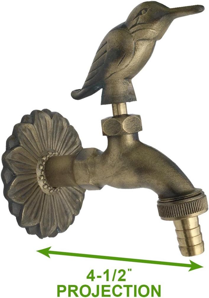 Outdoor Faucet Bird Spigot Solid Brass Antique Finish Garden Tap Bibcock Hose Not Included : Garden & Outdoor