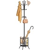 Tajsoon Coat Rack Stand with Umbrella Holder, Coat Tree Freestanding with 16 Hooks, Coat Hangers Stand for Living Room, Bedro