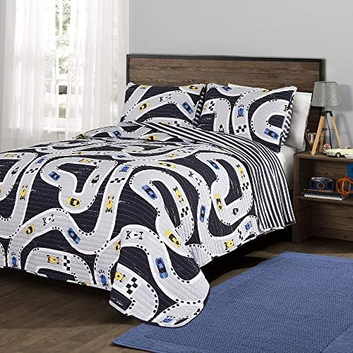 Lush Decor, Navy Automobile Tracks 2 Piece Quilt Set, Twin