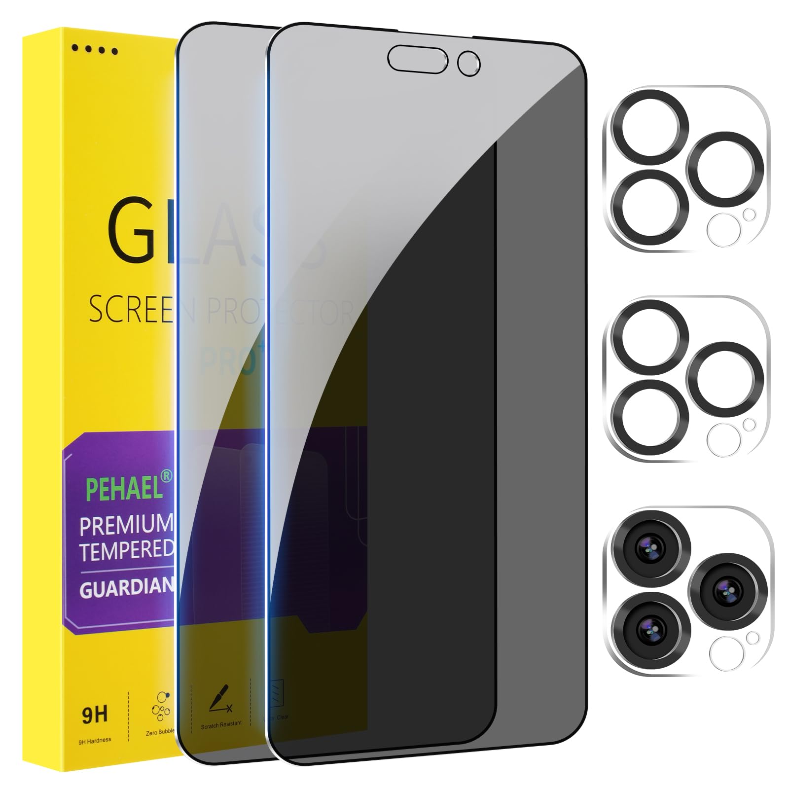 Photo 1 of ***PARTIAL SET***JUST 1 SCREEN PROTECTOR*** PEHAEL 2+2Pack for iPhone 14 Pro Max Privacy Screen Protector with Camera Lens Protector Full Coverage Anti-Spy Tempered Glass Film 9H Hardness Easy Installation Bubble Free [6.7 inch]