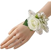 Meldel 6 Pcs Ivory White Rose Wrist Corsage for Wedding, Bride Bridesmaids Corsages, Pearls Bracelet Wrist Flower for Prom Homecoming Party, Wrist Corsage for Mother of Bride and Groom Wedding Decor