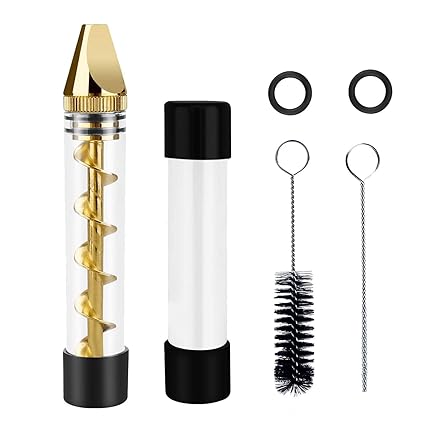King Gift Twisty Glass Blunt - Glasröhre für trockene Kräuter mit Reinigungswerkzeug (Gold)
