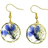 Forget-Me-Not & Queen Anne's Lace Pressed Flower Teardrop Earrings | Handmade Dangle Drop Earrings for Women & Girls | Unique Dry Flower Jewelry | Personalized Gift for Her