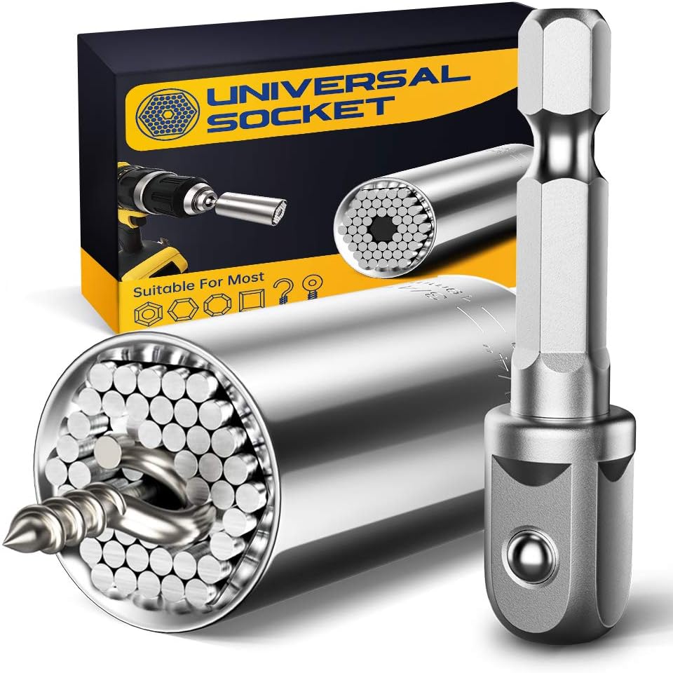 Universal Socket Grip Tool Sets with Power Drill Adapter Best Practical Tools Gift for Men Multi-Function Ratchet Wrench Cool Gadgets for DIY Handyman, Husband, Boyfriend, Dad, Women (7mm to19mm) - - 