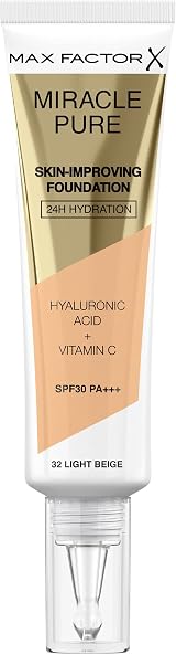 Max Factor Miracle Pure Liquid Foundation Light Beige 35ml Full Coverage