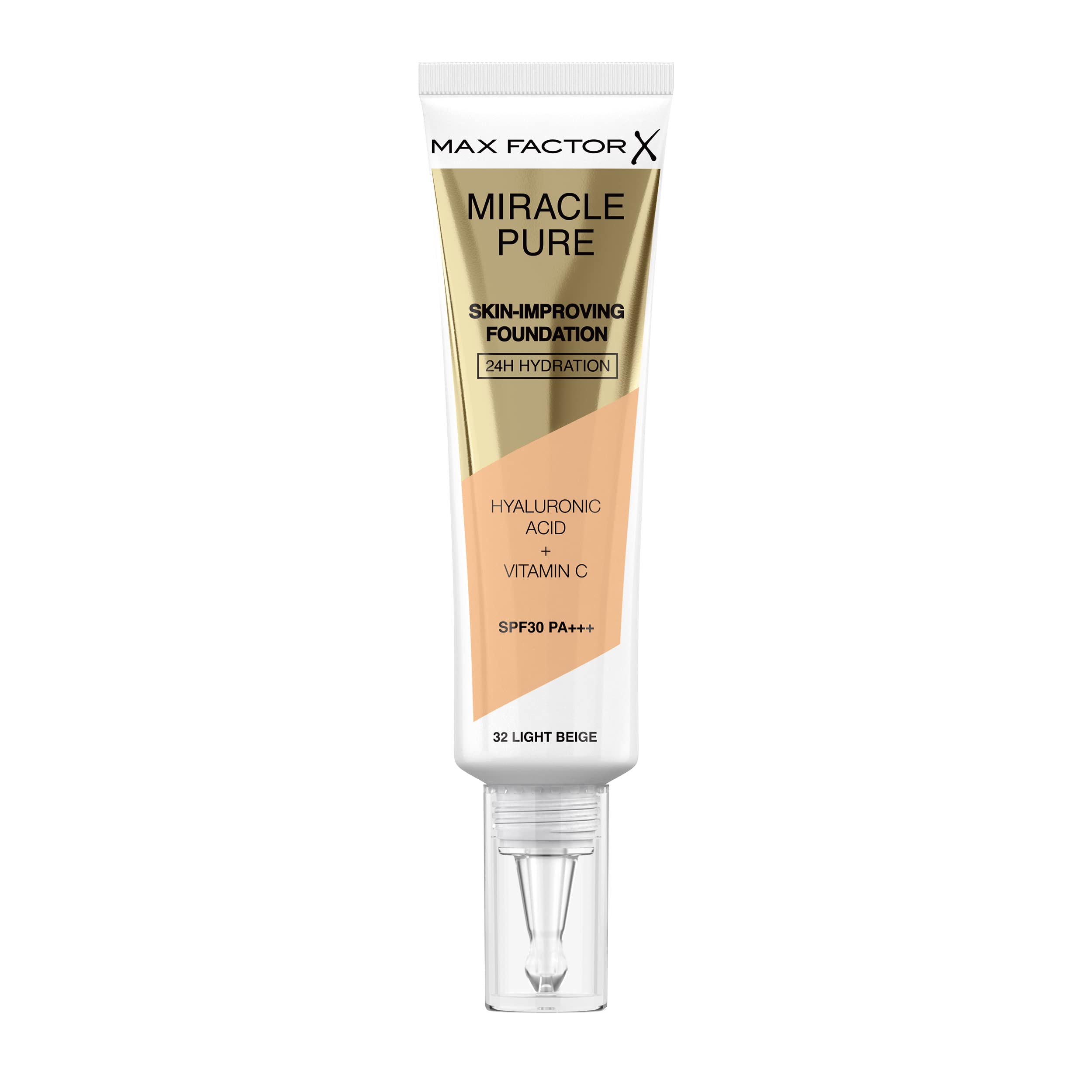 Max Factor Miracle Pure Liquid Foundation, Light Beige, Full Coverage, Flawless and Radiant Finish, Lightweight Formula, Smudge Resistant, Non Pore-Clogging, Fragrance Free, 35ml