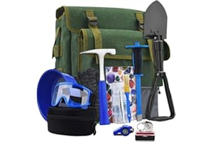 EEEOZ 15 PCS Geology Rock Pick Hammer Kit, 22oz Hammer & Digging Chisels for Rock Hounding, Gold Mining & Prospecting Equipment Tool Shovel,Backpack,Magnifying Glass, Goggles,Whistle，Soil sieve (VO2)