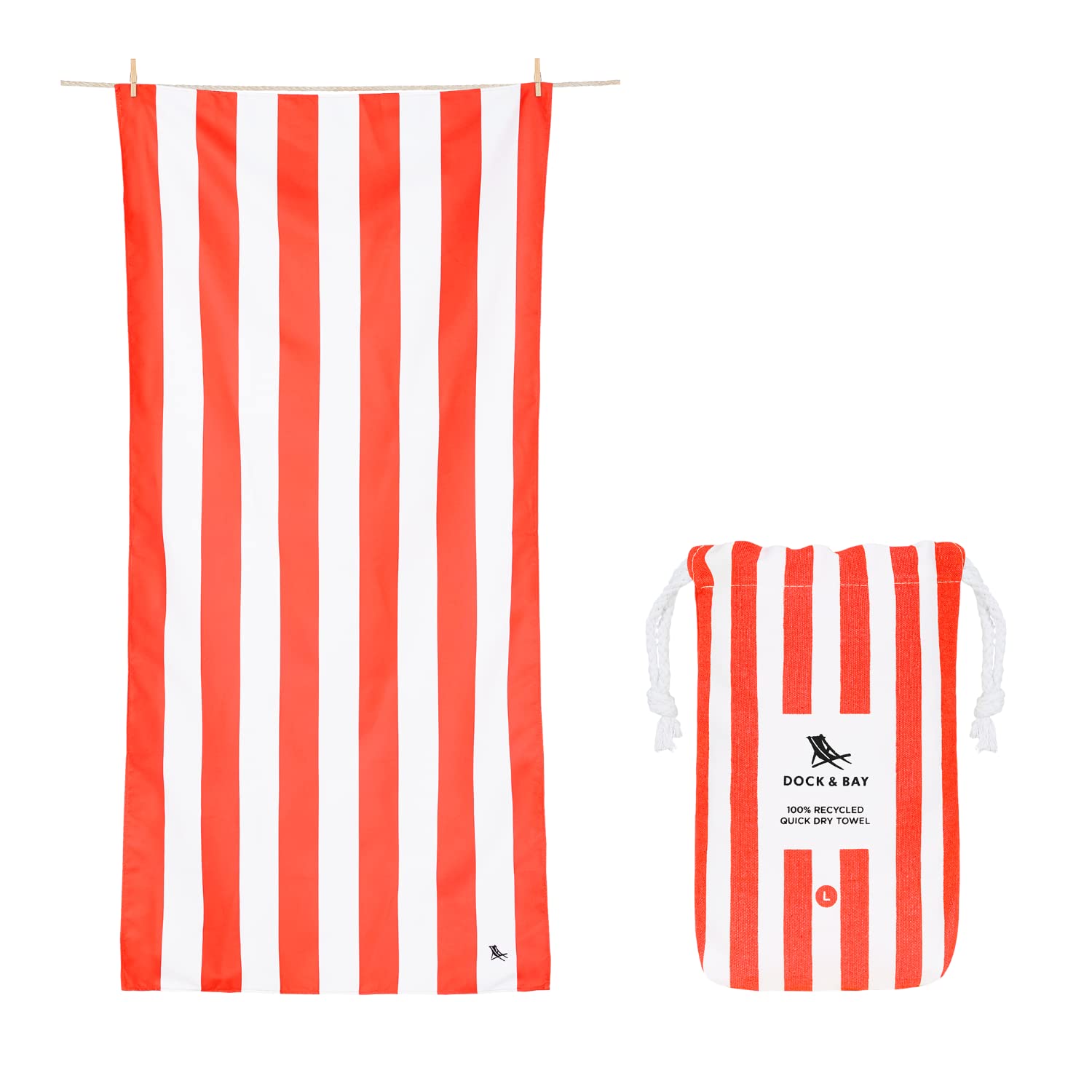 Dock & Bay Beach Towel - Quick Dry, Sand Free - Compact, Lightweight - 100% Recycled - Includes Bag - Cabana - Waikiki Coral Red - Large (160x90cm, 63x35") — image 1