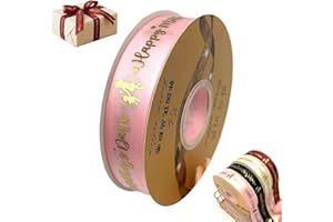 Happy Mother's Day Ribbon - 1 x 48" Yards Gold Stamped Polyester Craft Ribbon, Decorative Mom Ribbons for Gift Wrapping, Flow