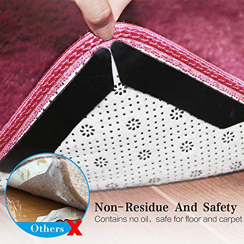 ZC GEL Rug Gripper with Super Stickiness, Upgraded Carpet Gripper Double Sided Anti Curling Non Slip Washable & Reusable Rug Grippers for Hardwood Floors and Area Rugs, Black 16 pcs