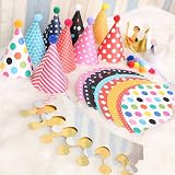 Jiosdo 11pk Birthday Party Hats Cone Paper Hats with Pom Poms for Kids Adults view 2