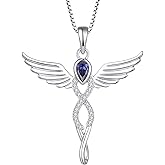 FJ Infinity Angel Wings Necklace 925 Sterling Silver Guardian Angel Necklace Birthstone Jewelry for Women