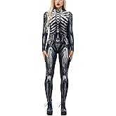 Fixmatti Women Halloween Party Costume Skull Print Long Sleeve Jumpsuit Outfit