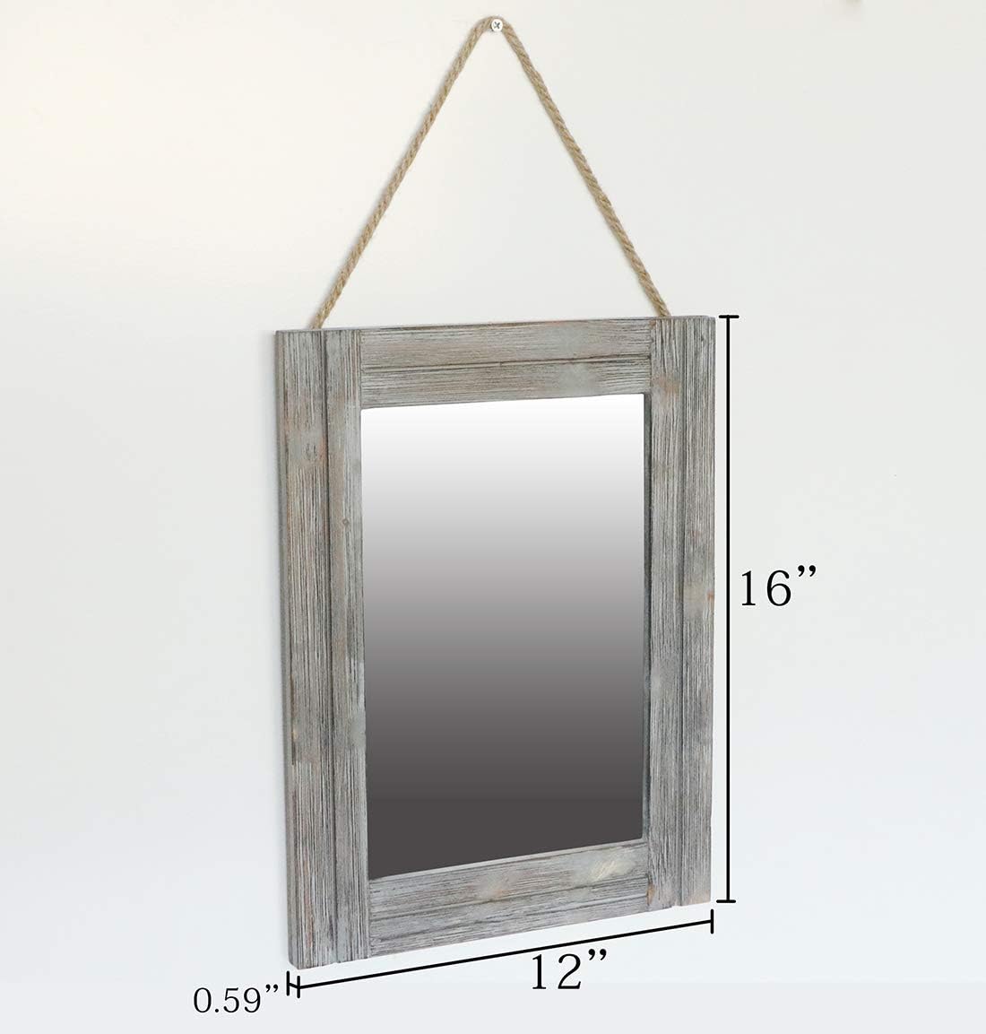 EMAISON 16 X 12 Inch Rustic Wood Framed Wall Mirror with Hanging Rope for Farmhouse Décor, for Entryway, Bedroom, Bathroom, Dresser, Gray: Home & Kitchen