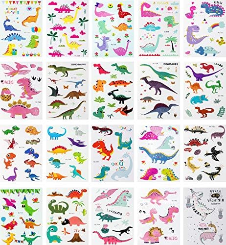 Trooer Dinosaur Temporary Tattoos 120+ Pcs (Pack of 20 Sheets) Cute Temporary Tattoos for Kids Boys Girls Dinosaur Party Supplies Children Party Favors