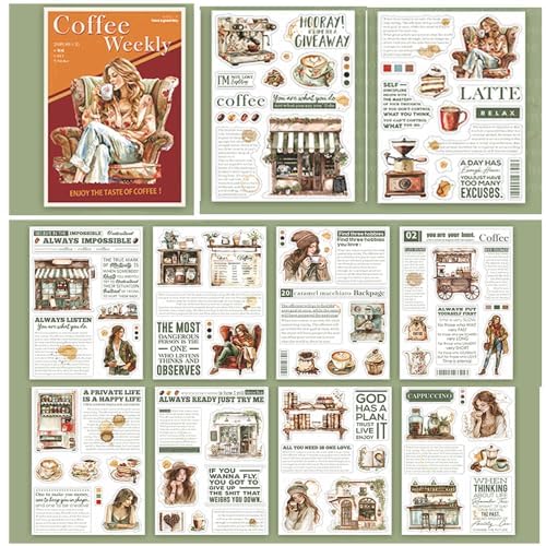 Alideco 20pcs Scrapbook Stickers Vintage Literary Girl Coffee Gourmet Sticker Book for Adults Sticker journaling Stickers for Scrapbooking (xiangcaokafeiguan)