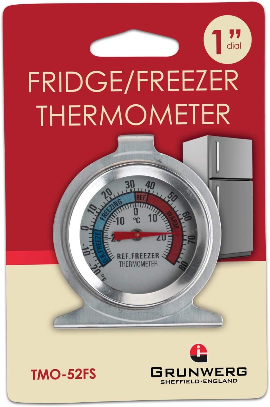Grunwerg TMO-52FS Thermometer, Stainless Steel, silver, 1" Dial