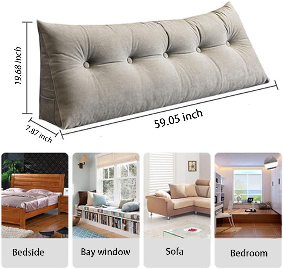 Bed Rest Large Reading Pillow Lumbar Cushion， Large Headboard Backrest Support Pillow Cushion Reading Soft Pillow for Reading in Bed Sofa with Removable Cover 59 Inches (Gray): Kitchen & Dining