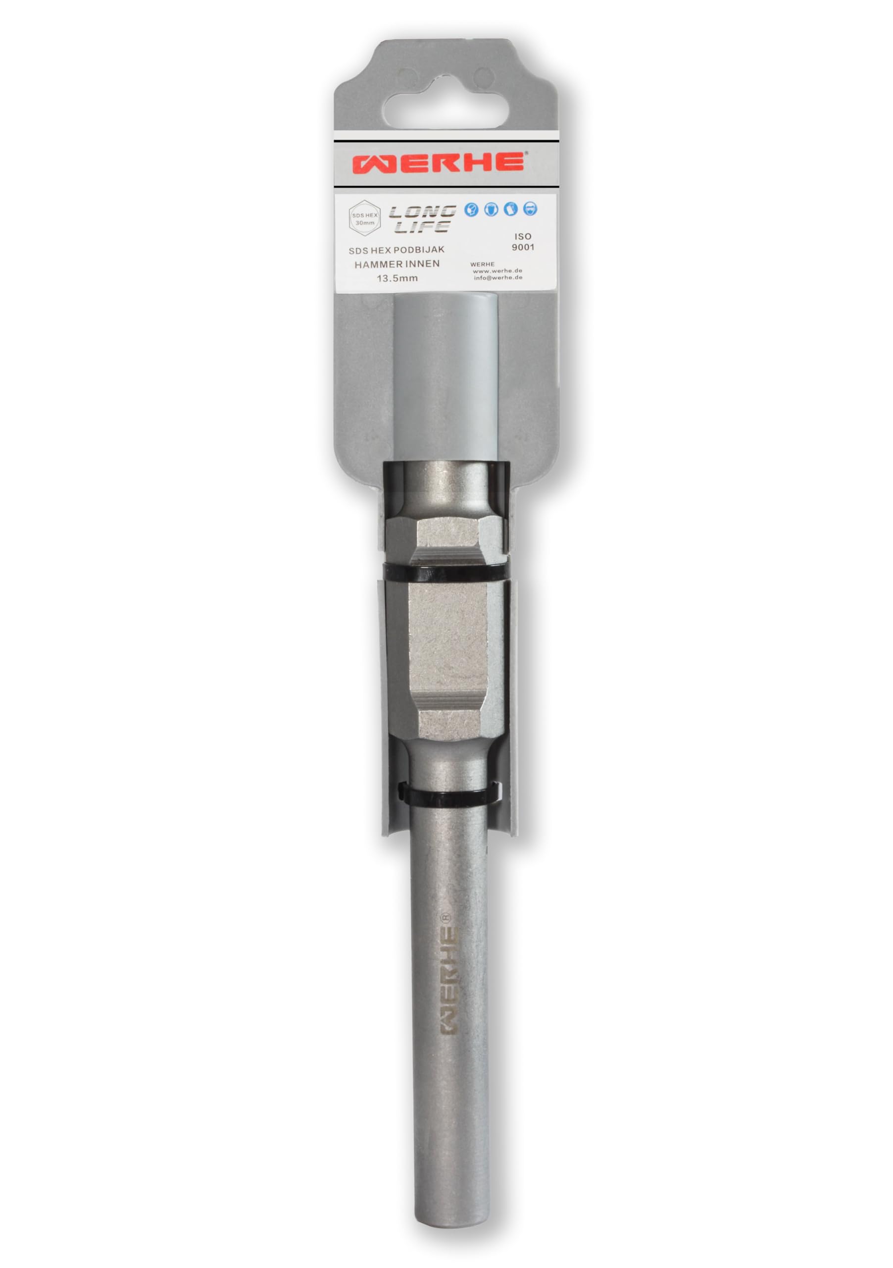 WERHE Ground Rod Driver HEX30 Inner Ø 13,5 mm – Robust Steel for ground rods and earthing rods – Length 257 mm Outer Ø 22 mm