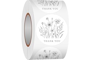 Heyfibro 500 PCS 1.5 Inch Thank You Stickers for Small Business, Baking, Gifts, Envelopes, Weddings(Line Flowers 1)