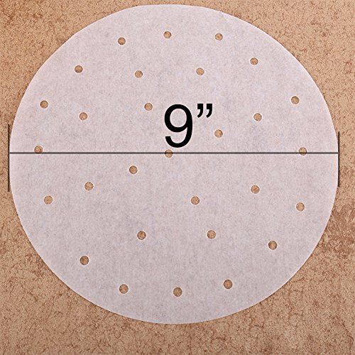 Premium Perforated Parchment Bamboo Steamer Paper Liners, NUIBY 9 Inch Round Non-stick Steaming Paper Mat - For Air Fryer, Steaming Basket, Cooking, Vegetables, Rice, Dim Sum - 100 Pack
