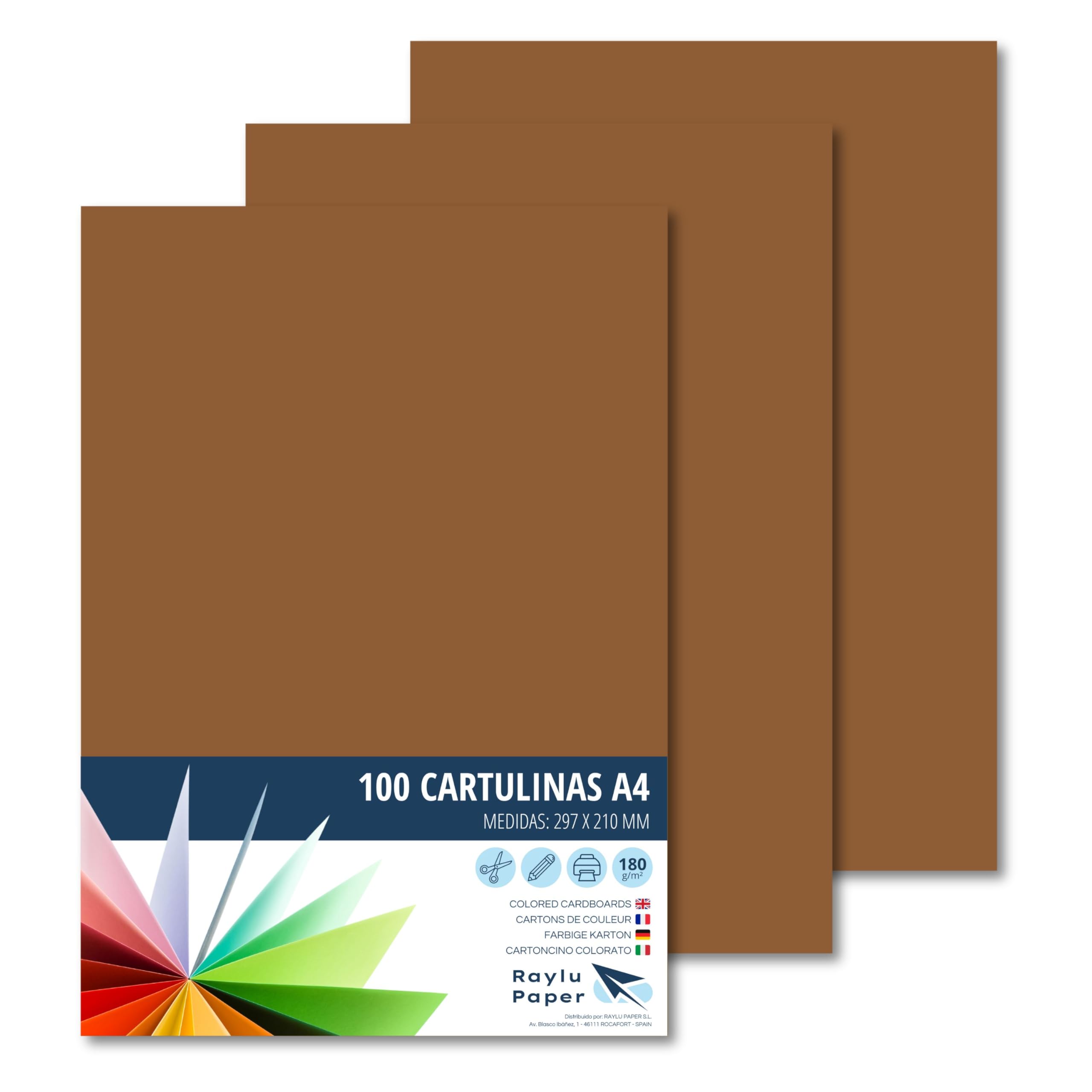 Raylu Paper® A4 100 Brown Card 180g 210x297mm Ideal for Binding, Office Work, Drawing, Crafts Suitable for School Use (Brown)