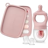 SAMiGO Baby Food Fruit Feeder and Breastmilk Popsicle Mold Set, Silicone Fruit Teether, Food Feeder Pacifier for Teething Relief, Freezer Tray, Baby Feeding Essentials, 4 Months+