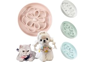 PTOBER Melamine Cat Slow Feeder Bowl - Floral Maze Cat Food Dish - Flat Plate for Dry & Wet Food - Cute Kitten Bowl - Dishwasher Safe - 6.3'' W x 1'' H - 5.5 oz (160g) - Pink