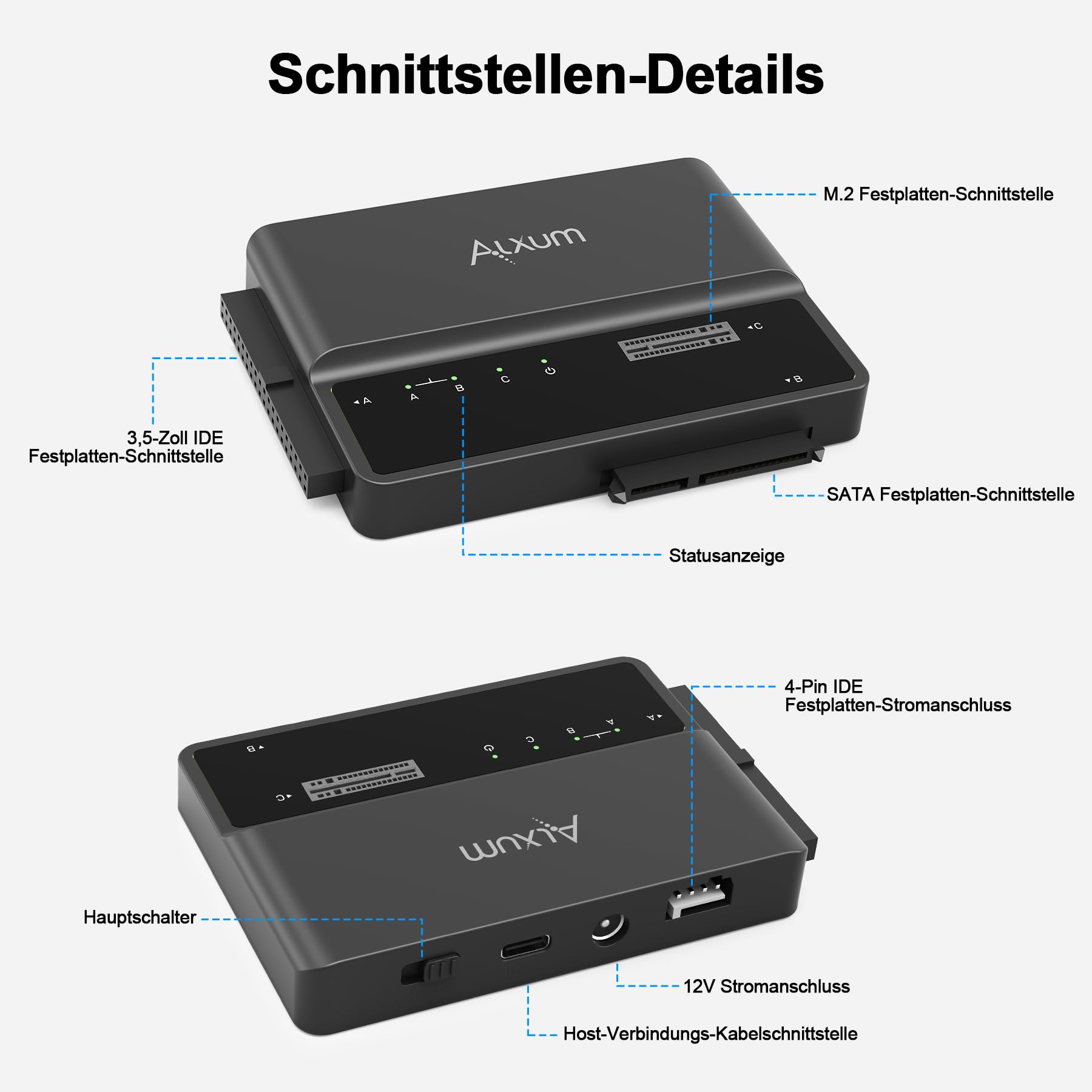 Alxum IDE SATA USB Adapter, USB 3.0 Festplatten Adapter mit Netzschalter 7