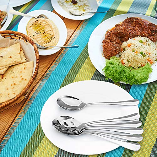 SHARECOOK Serving Spoons x 3, Slotted Serving Spoon x 3, Stainless Steel Party Buffet Catering Dinner Banquet Serving Spoons, 8.6 inches, Mirror Finish, Dishwasher Safe