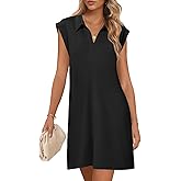 MEROKEETY Women's 2026 Summer Short Sleeve Mini Dress Casual Collared V Neck Loose T Shirt Dresses