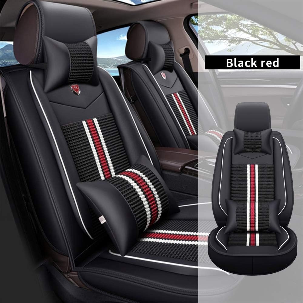 All Weather Custom Car Seat Covers for Nissan Most Car Models 5-Seat Full Protection Waterproof Ultra Comfort Black red Full Set