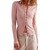Womens Slim Fitted Cardigan Long Sleeve Y2K Ribbed Tops Button Down Shirts