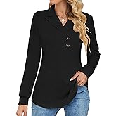Micoson Women's Long Sleeve Button Lapel Tunic Tops V Neck Business Casual Swing Sweatshirt Pullover