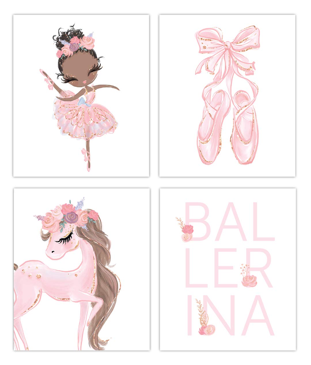 Designs by Maria Inc. Black Ballerina Prints Set of 4 (Unframed) Nursery Decor Art (8x10) (Option 1)