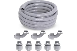 Electrical Conduit Kit Flexible Liquid Tight Conduit and Connector Kit 3/4inch 25ft, Non-Metallic Flexible Conduit with 5 Str