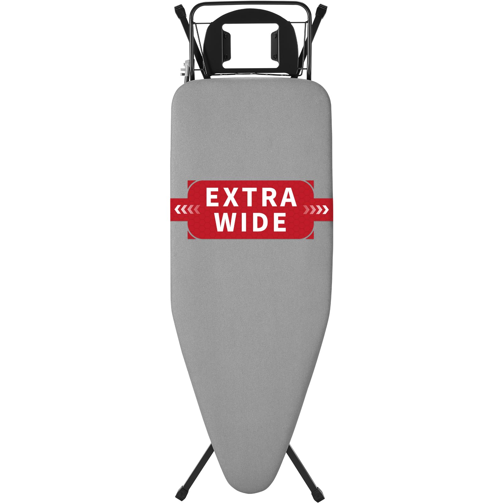 Photo 1 of Extra Wide Full Size Ironing Board 57" L X18 W, Multifunctional Sturdy Ironing Board with Iron Rest, Foldable Adjustable Iron Board with Heat Resistant Cover, Enhanced Stability, Black Grey.