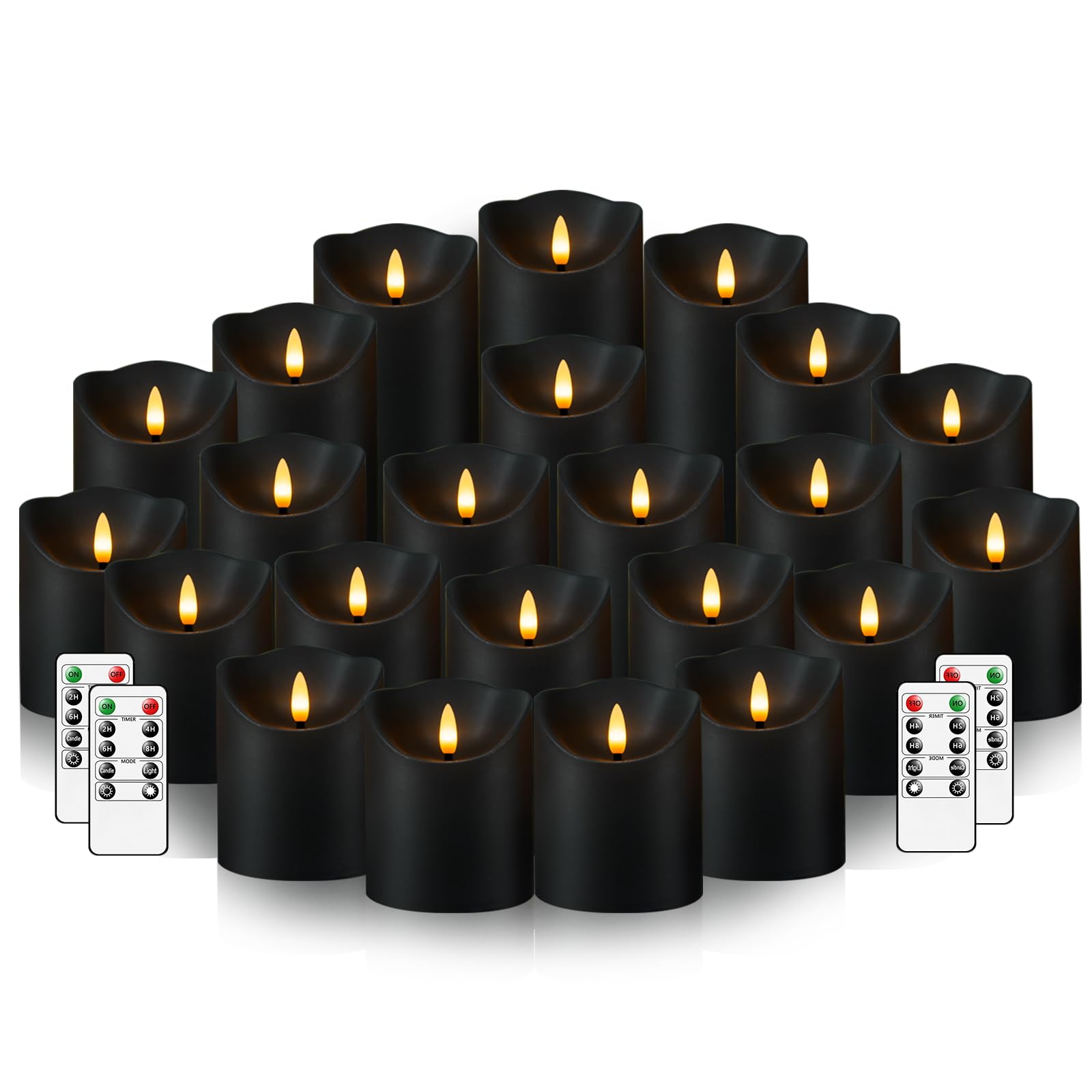 Nimiko Flameless Candles with Remote, Battery Operated Flickering Flameless Candles, LED Candles with Timer 2/4/6/8H, with Realistic LED Candles Set of 24 (D3 x H 3" 4" 5") (Black) Image