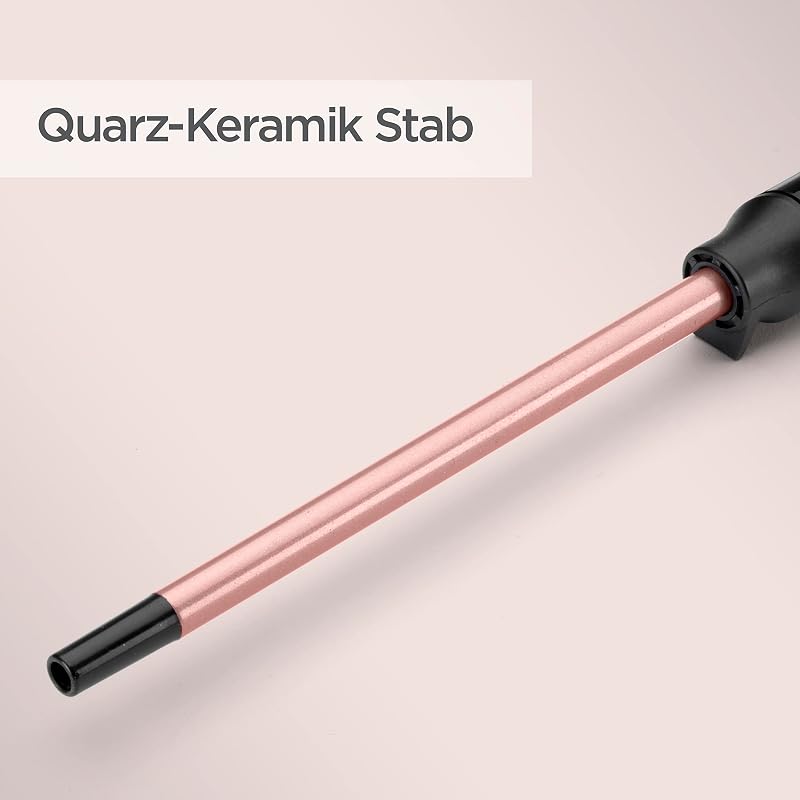 10 mm Lockenstab – Quarz-Keramik-Beschichtung, 10 Temperaturstufen, Lockenstab für kleine Locken, kompaktes Design, Pink & Schwarz, C449E
