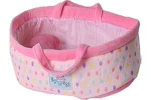 BABY WHITNEY Pastel Polka Dot Baby Doll Bed 15" | Bassinet and Carrier for Dolls