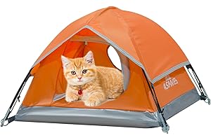 ASFANES Outdoor Waterproof Pet Camping Tent, Cave Bed for Indoor Cats and Small Dogs, Portable Cat House Dog House, 21.6x21.6x14.9'', Orange, S.