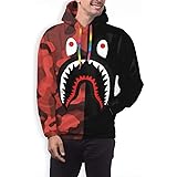 Unisex 3D Bape Blood Shark Poster Plus Velvet Hooded Sweatshirt Casual Pullover Hoodie with Pocket