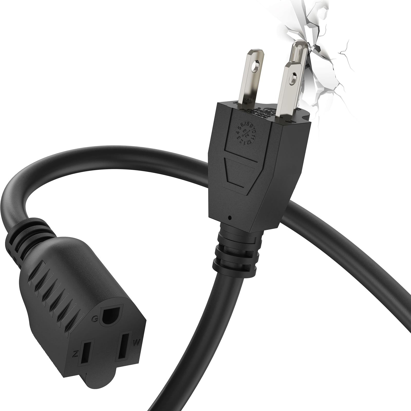 Photo 1 of PLUGTUL 3 FT Extension Cord, Short Power Cord, Black Indoor/Outdoor 16 Gauge 3 Prong Grounded Wire ETL Listed, 13A 1625W 125V SJTW