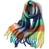WYNAKESHU Women Scarf Winter Big Colorful Checked Thick Warm Wrap Scarves Casual Tassel Blanket Scarf Stylish Plaid Design