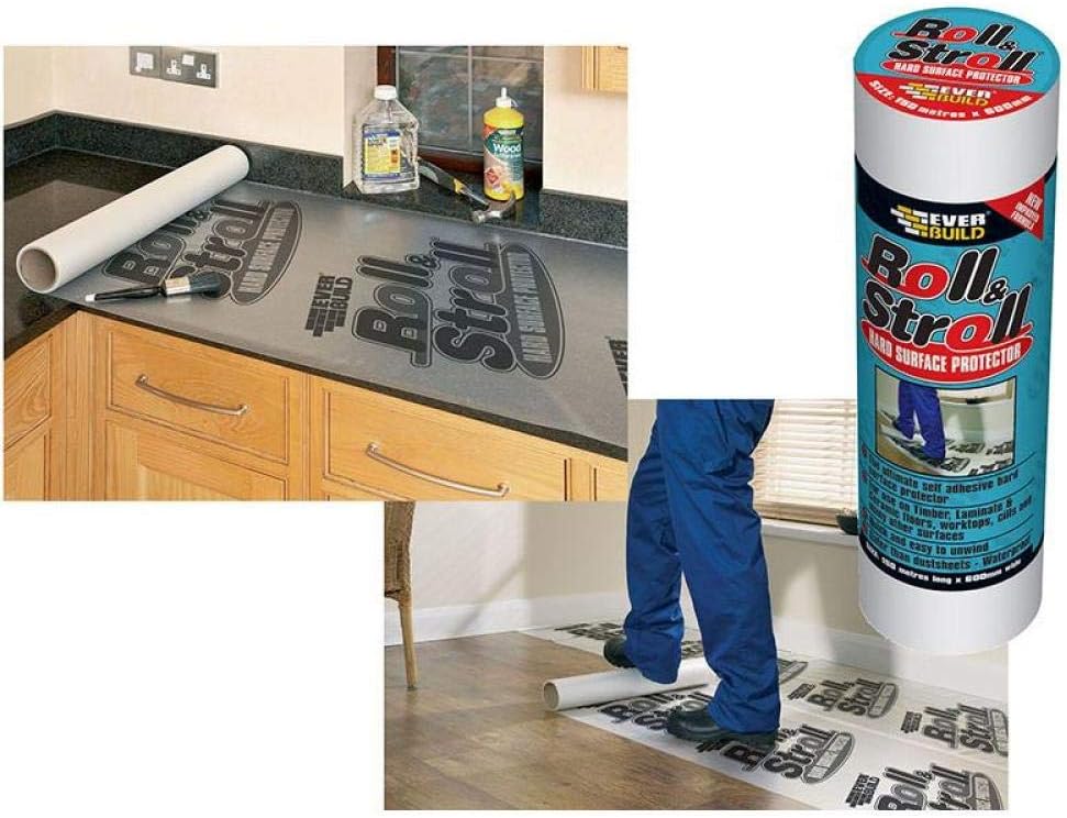 Everbuild Roll & Stroll Hard Surface Protector - Self-Adhesive - Totally Waterproof - Transparent Blue - 600mm x 75m Roll