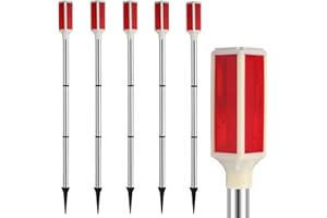 YHomU 5 PCS Solar Powered Driveway Markers Driveway Lights Landscape Driveway Reflectors on Poles for Fog Rain Snow Road Outdoor Yard (Red)