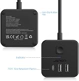 JSVER Cube Extension Lead with 3 USB Ports 5V 2.4A 200cm Cable Black view 4