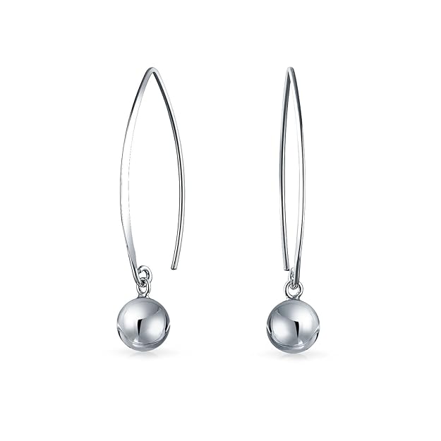 Sterling Silver Ear Wire Threader Ball Drop Earrings 10mm