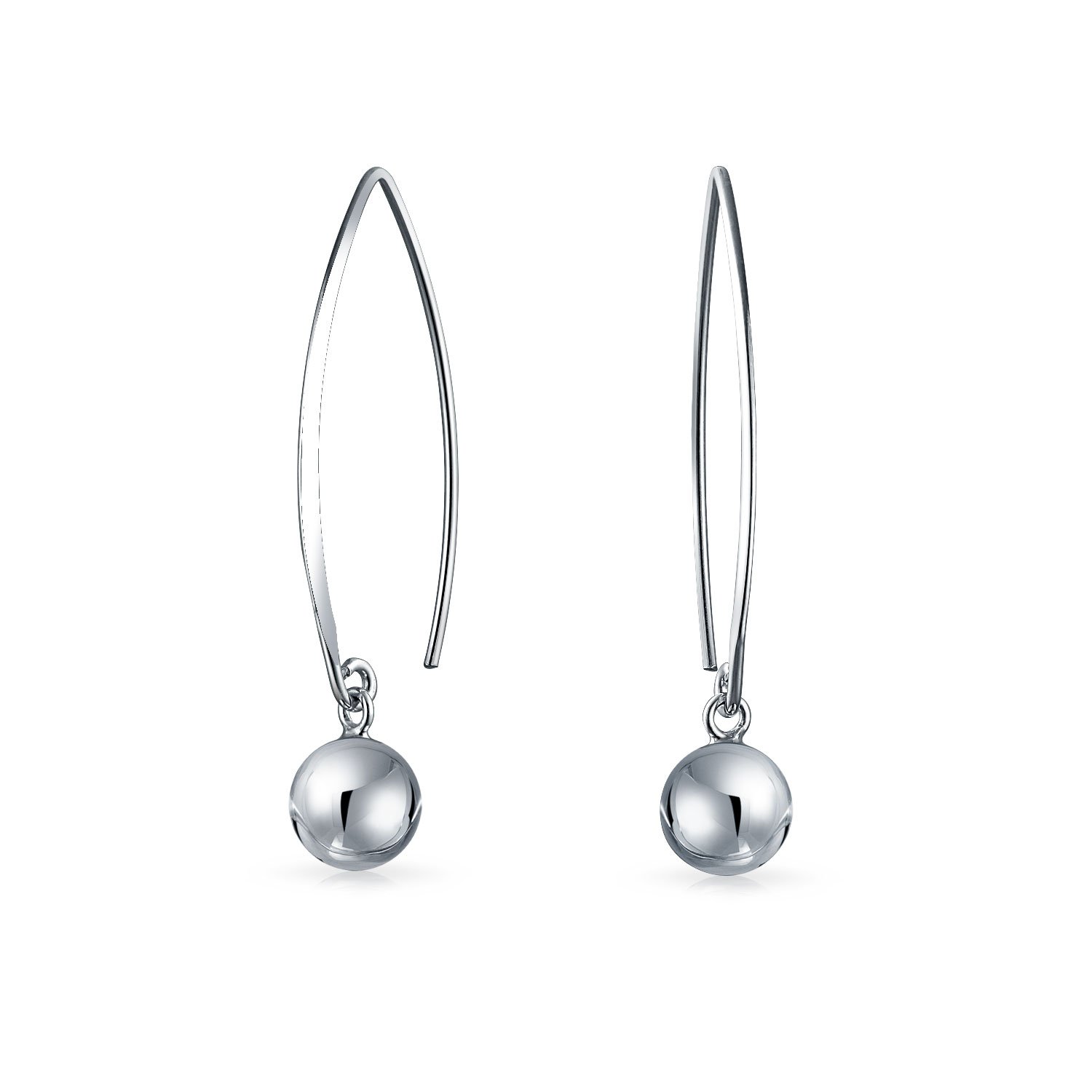 Minimalist Geometric Linear Long Thin Ear Wire Threader Ball Drop Earrings For Women .925 Sterling Silver 8MM Bead — image 1